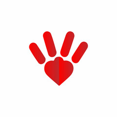 Fototapeta premium A simple, impactful graphic of a red handprint encompassing a red heart.