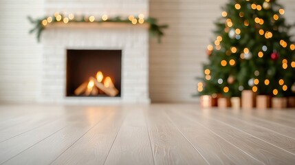 Cozy Christmas Living Room with Fireplace and Tree