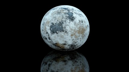 An icy planet with reflective surfaces and patches of frost, appearing cold and distant, isolated on black