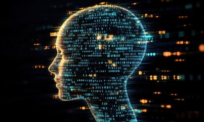 Human head and brain models, artificial intelligence concepts