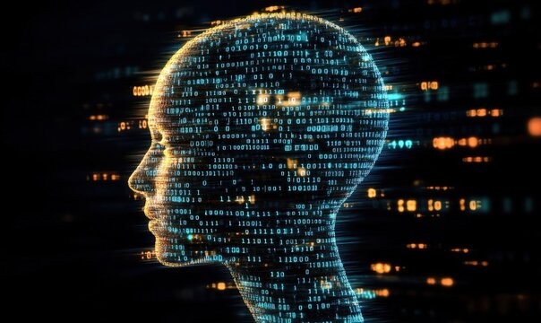 Human head and brain models, artificial intelligence concepts