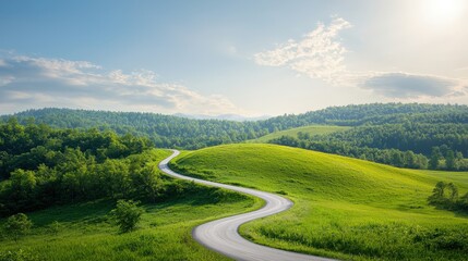 Serene Winding Road Through Lush Green Landscape