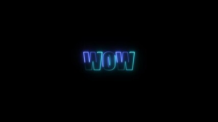 Glowing neon Wow neon sign animated. Wow neon glowing symbol. neon lines wow text animation, capturing attention in a dark setting. Seamless loop. neon luxury wow text animation. - Powered by Adobe