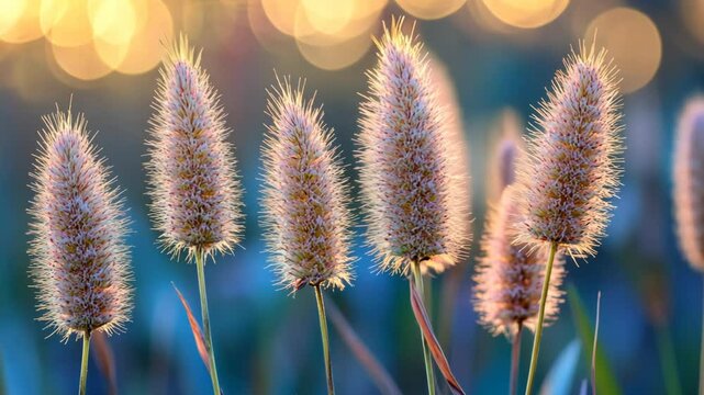 foxtail wildflower spring flower blossoming against sunlight and bokeh, joyful and peaceful beauty nature background 