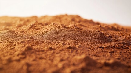 A detailed shot of Martian soil showing fine particles and a reddish hue, isolated on a light background