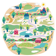 丸い街並みイラスト