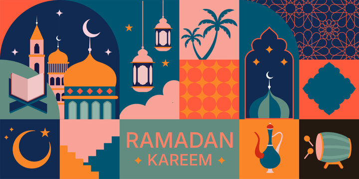 2d vector Ramadan Kareem, geometric background and wallpaper design, Ramanda Kareem illustration, greeting card template