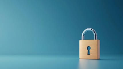 Fototapeta premium Wooden Padlock on Blue Background for Security Concept
