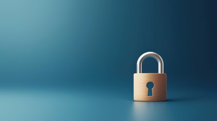 Simple Silver and Wood Padlock on Blue Background