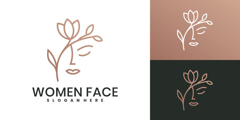 Elegant women face with flower logo design for beauty salon and spa