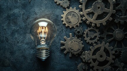 Thinking icon creatively depicted with a light bulb and gears, symbolizing innovation and problem-solving 
