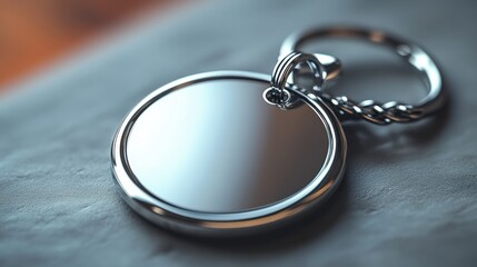 Polished Silver Keychain with Round Empty Tag on Soft Surface