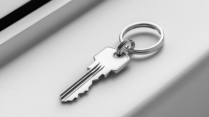 Metallic Key on Keyring with Shiny Silver Finish on Surface