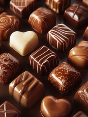 Assorted Gourmet Chocolate Collection Featuring Smooth Milk Chocolate, Rich Dark Chocolate, and Creamy White Chocolate Bonbons on a Dark Surface