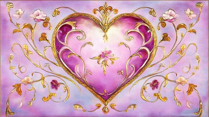 Ornate Purple Heart with Golden Floral Accents