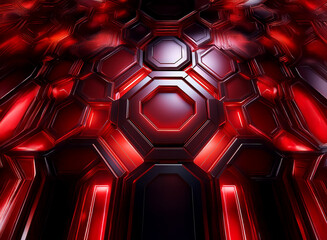 Intricate, dark red hexagonal pattern.  Metallic, glossy texture with deep shadows creates a three-dimensional effect.  Abstract geometric design.