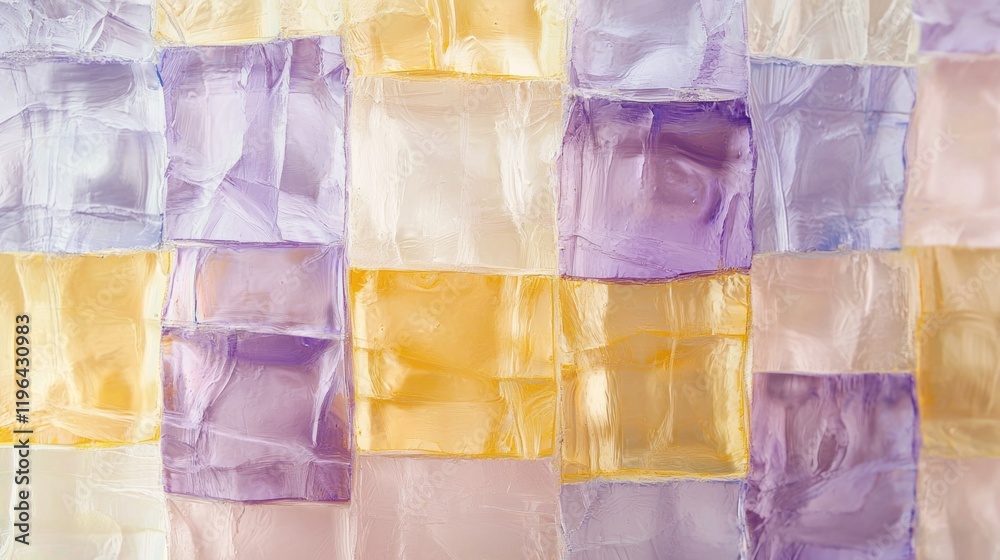 Aufkleber A captivating arrangement of textured rectangles in butter yellow and soft lavender showcases a harmonious blend of colors. This artistic display adds warmth and creativity to interior design