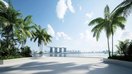 Tropical Cityscape with Palm Trees