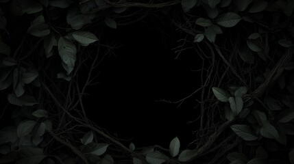 Enigmatic Dark Forest: A Mystical Frame of Twisted Branches and Lush, Mysterious Foliage