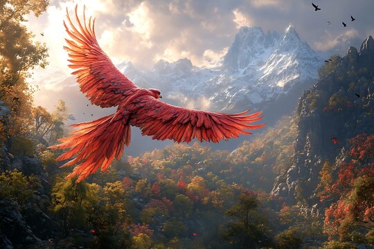 Turkish simurgh in mountain peaks