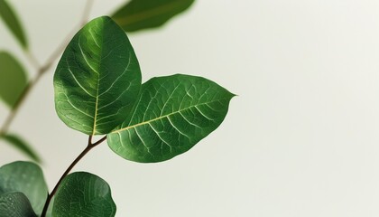 Minimalist green leaves on branch with copy space