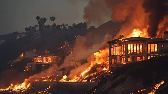 Houses burning in wildfire