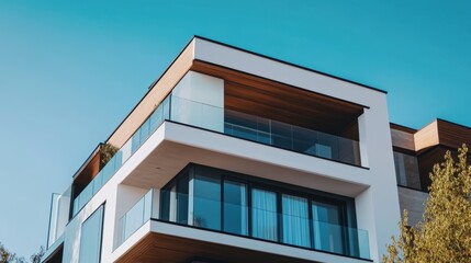 Modern architectural design of house with glass balconies