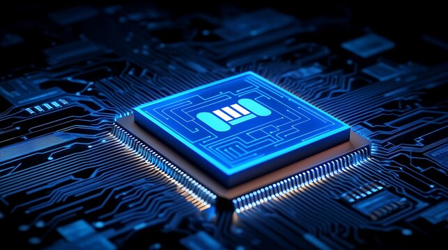 Close up of a microchip with a battery icon, representing digital battery technology.