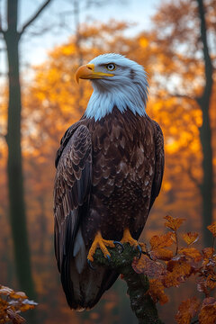 Majestic Bald Eagle Perched on Autumn Branch