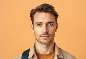 Fototapeta premium Western male portrait on beige background