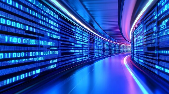 Abstract futuristic tunnel of binary code.  Concept of data, technology, and digital world.