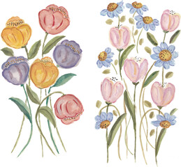 Tulips flower pastel watercolor illustration art