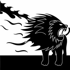 Fototapeta premium Dynamic roaring lion with a dramatic dust effect around its mane, symbolizing power and movement.