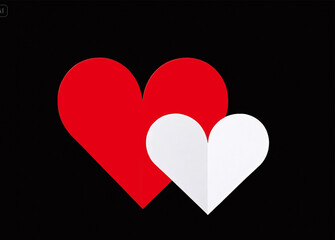 red and white heart origami model on a black background