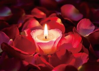 candle and rose petals