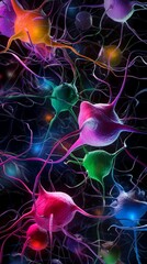A vibrant illustration of colorful neurons connected by intricate synapses against a dark background, showcasing the complexity of neural networks.