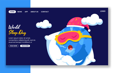 Social Media Landing Page Template for World Sleep Day with Flat Cartoon Design