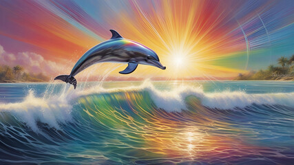 dolphin jumping at sunset