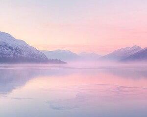 Fototapeta premium Peaceful sunset reflections mountain lake nature photography serene environment wide angle view tranquility concept