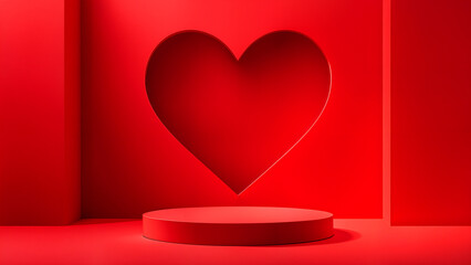 3D valentine day background with pink, red, white cylinder pedestal podium. Mock up stand for product presentation. 3D Render. St valentines day promotion concept.	