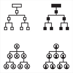 Sitemap thin line black icon, Org Hierarchy, organization chart icon set, Project team. Project management, Team structure, Black solid icon for Dom diagram
