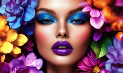 Fototapeta premium Fashionable woman with flowers around her head