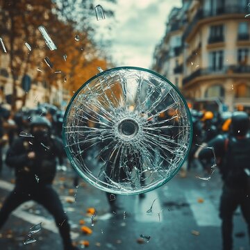 Confrontation between Protesters and Authorities During a Press Freedom Attack with Shattered in Center