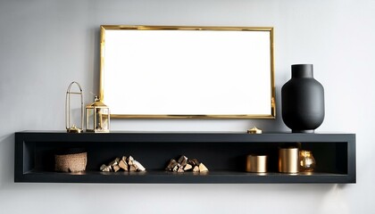Generated image"Sleek Elegance: A Geometric Fireplace with Bold Black and Brass Accents