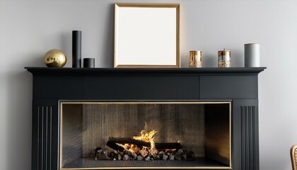 Generated image"Sleek Elegance: A Geometric Fireplace with Bold Black and Brass Accents