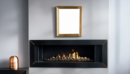 Generated image"Sleek Elegance: A Geometric Fireplace with Bold Black and Brass Accents