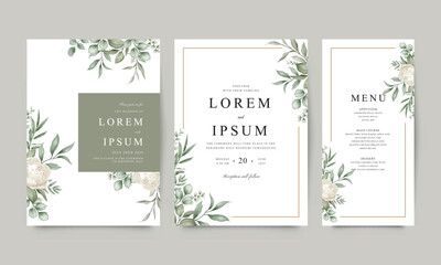 Greenery floral set wedding invitation card template