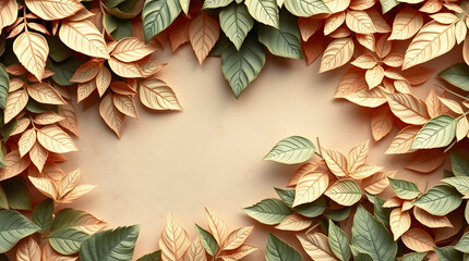 retro photo wallpaper mural depicting a sculpted, textured, layered papier-mâché tropical forest with leaves | generative AI