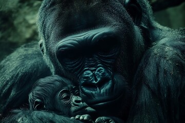 Gorilla Mother and Baby: A Tender Moment in the Wild