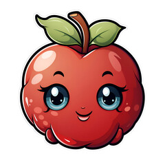 Fototapeta premium Cute Cartoon Apple Character with Big Eyes . Kawaii Fruit Illustration